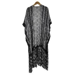 Three Bird Nest Black Paisley Floral Duster Kimono Boho Layering Piece One Size